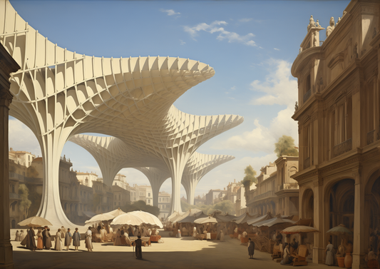 A2 abstract architectural print inspired by the Metropol Parasol in Seville. Artwork example.