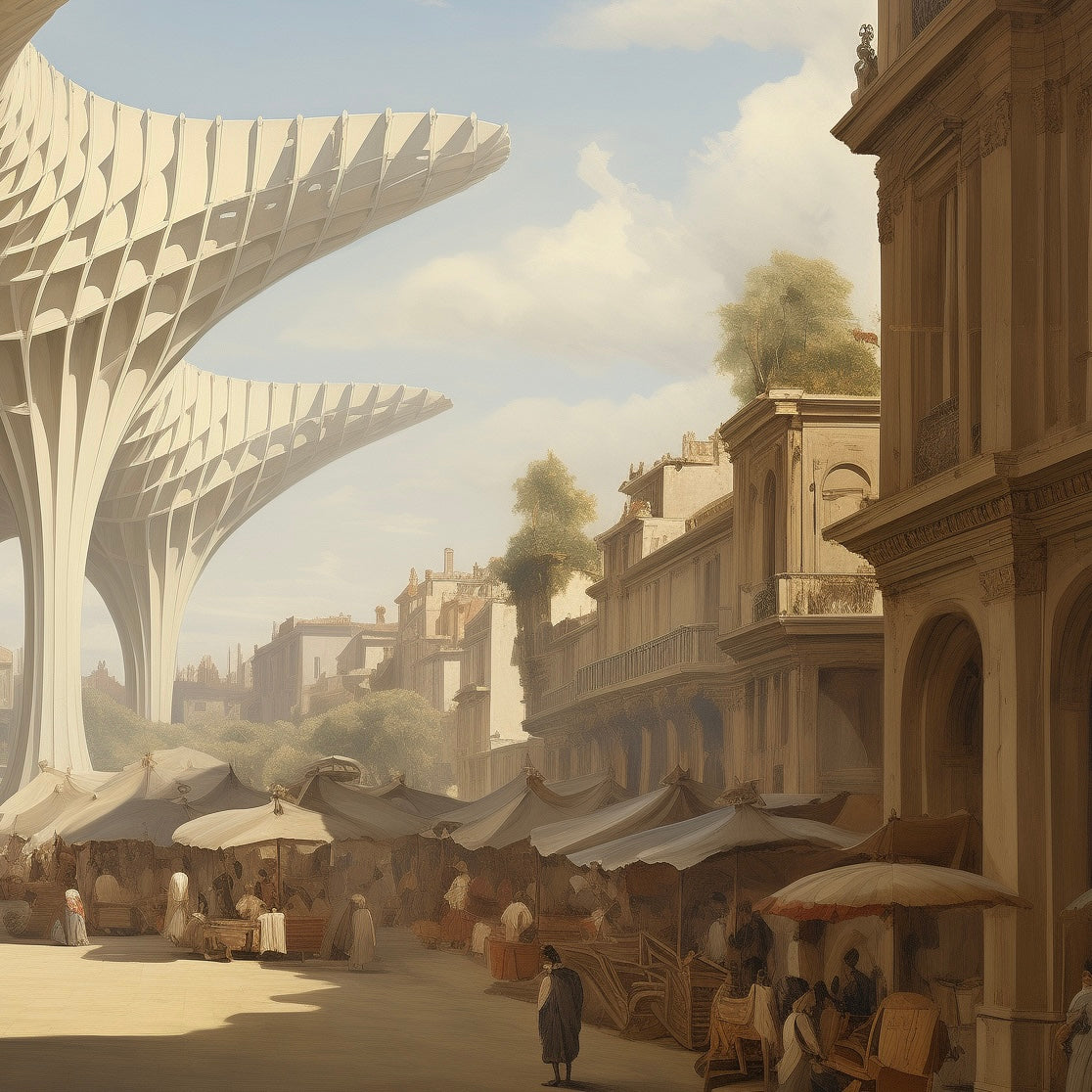 Close-up detail of A2 abstract architectural print inspired by the Metropol Parasol in Seville.