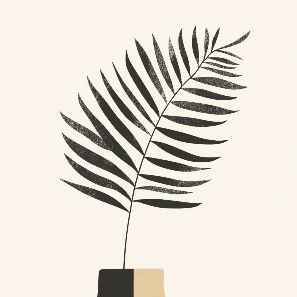 Close-up detail of A2 minimalistic fern wall art print in a soft modern style.