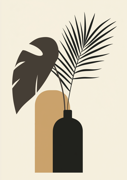 A2 minimalist botanical print featuring a palm leaf in elegant lines. Artwork example.