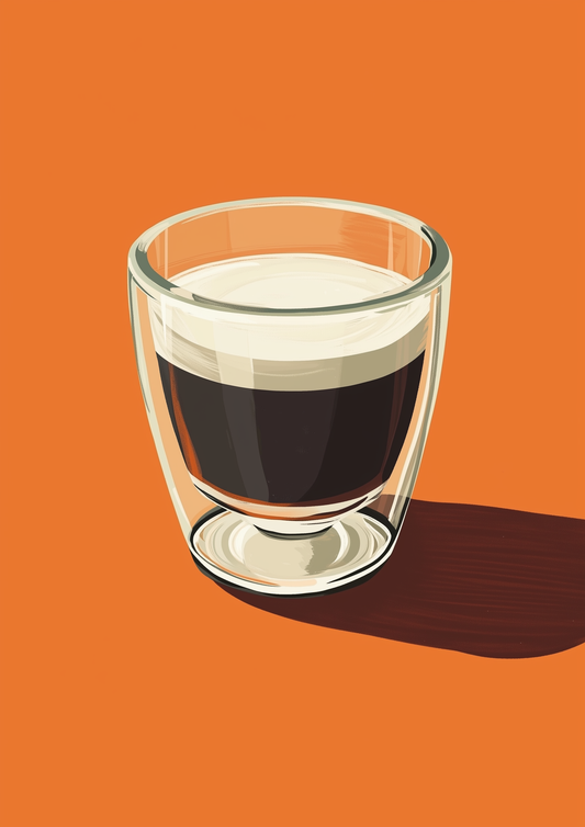A2 art print showing a minimalist double espresso cup. Artwork example.