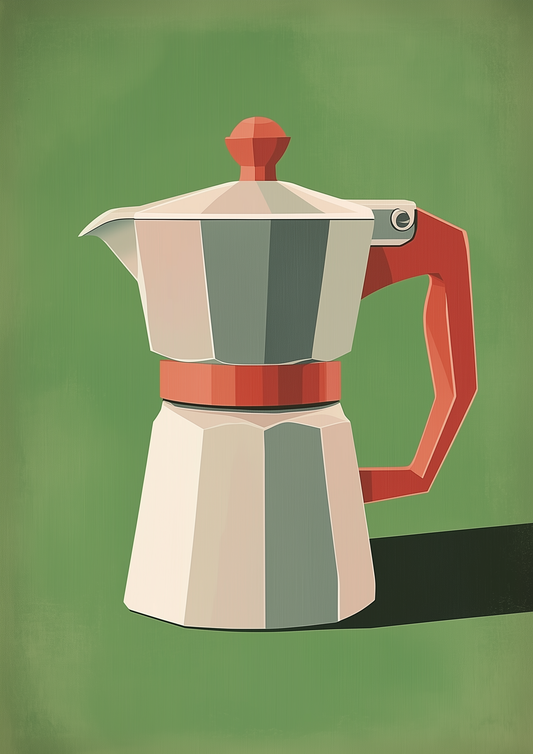 A2 minimalist print of a traditional Moka coffee pot. Artwork example.