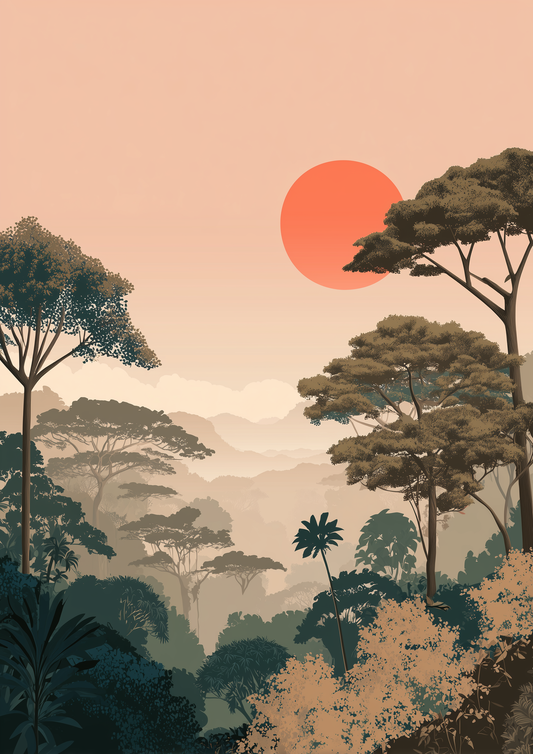 A2 nature print of the Amazon rainforest with rich greenery and atmosphere. Artwork example.