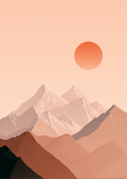 A2 minimalist landscape print of snow-covered Himalayan mountains. Artwork example.