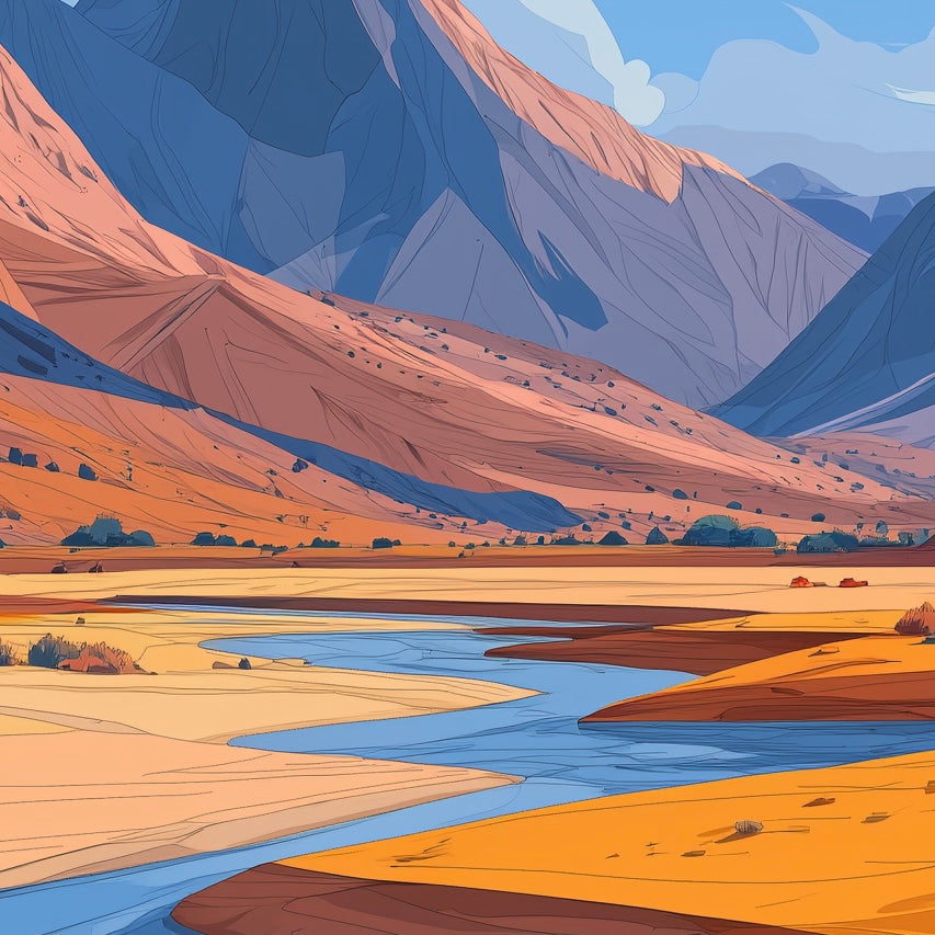 Close-up detail of A2 landscape print with rocky mountains in dark, dramatic tones.