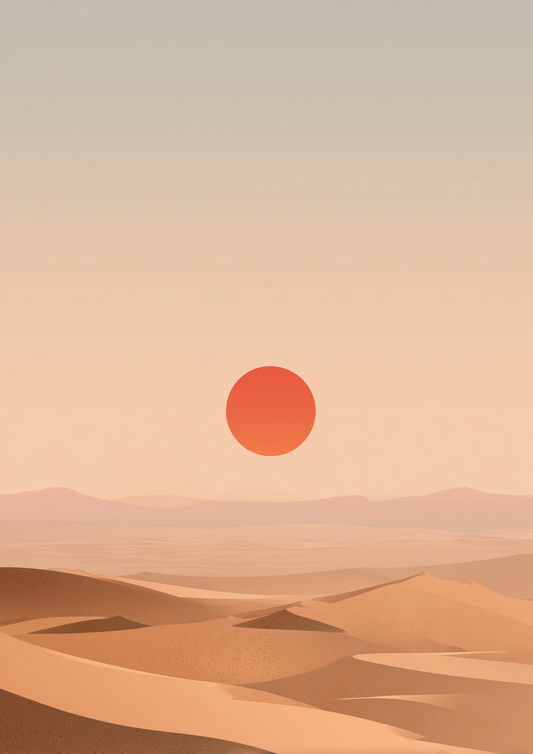 A2 desert artwork featuring flowing sand dunes and minimal sky. Artwork example.