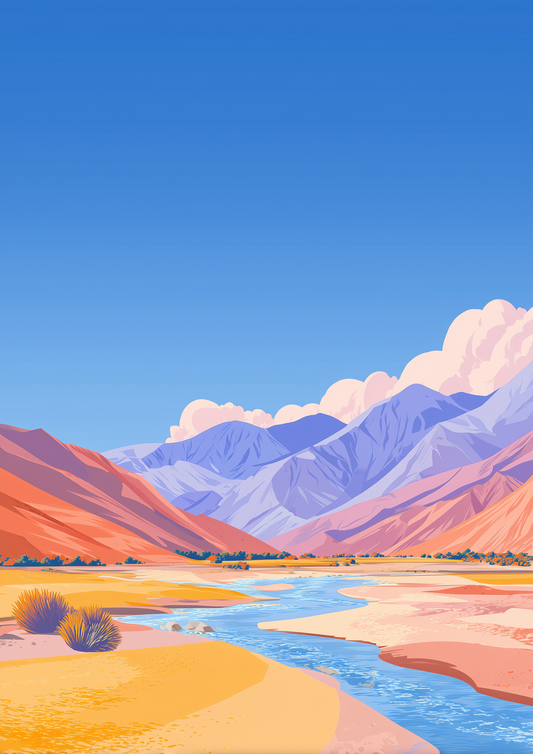 A2 landscape artwork featuring vast open terrain with soft colors. Artwork example.