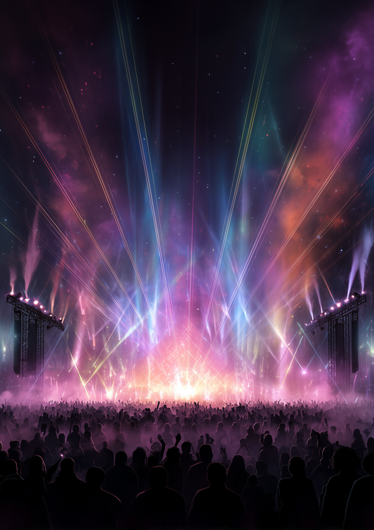 A2 rainbow-colored print of electronic music-inspired waveforms. Artwork example.