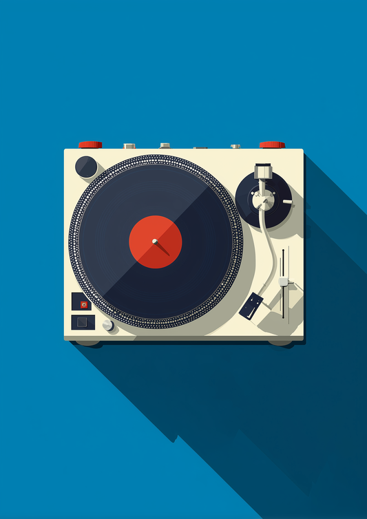 A2 print of a turntable in minimalist style with subtle retro feel. Artwork example.