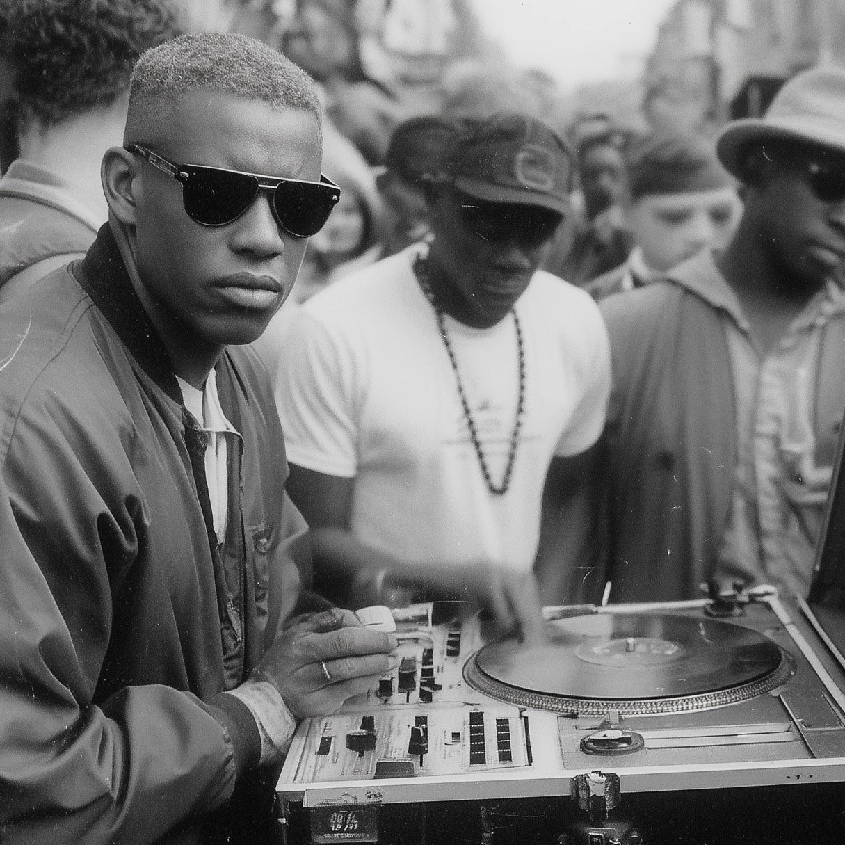 Close-up detail of A2 artwork showing a street-based underground music scene.