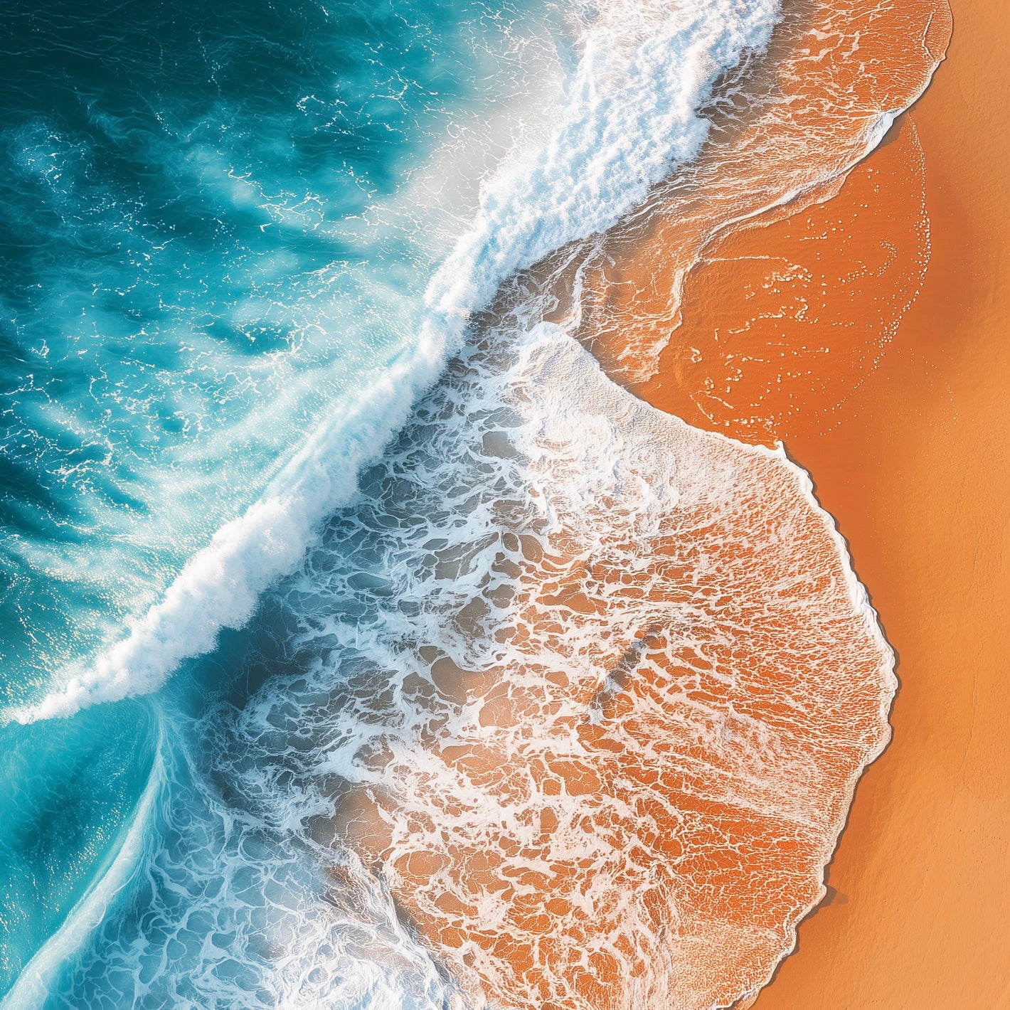 Close-up detail of A2 abstract seascape with orange sand and simplified sea view.
