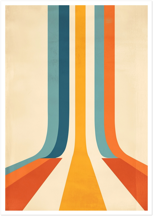 A2 abstract artwork with vertical curved stripes in modern, contrasting colors, designed to bring movement and depth to a wall. Artwork example.