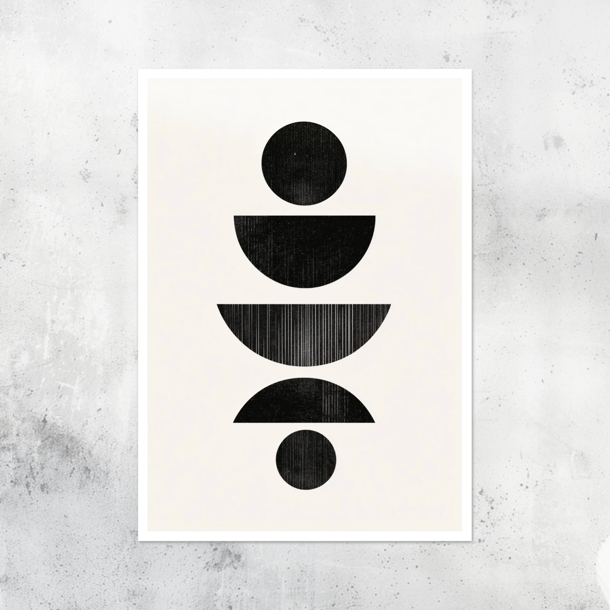 Unframed A2 abstract artwork with dark tones and precise geometric shapes for a serene look.