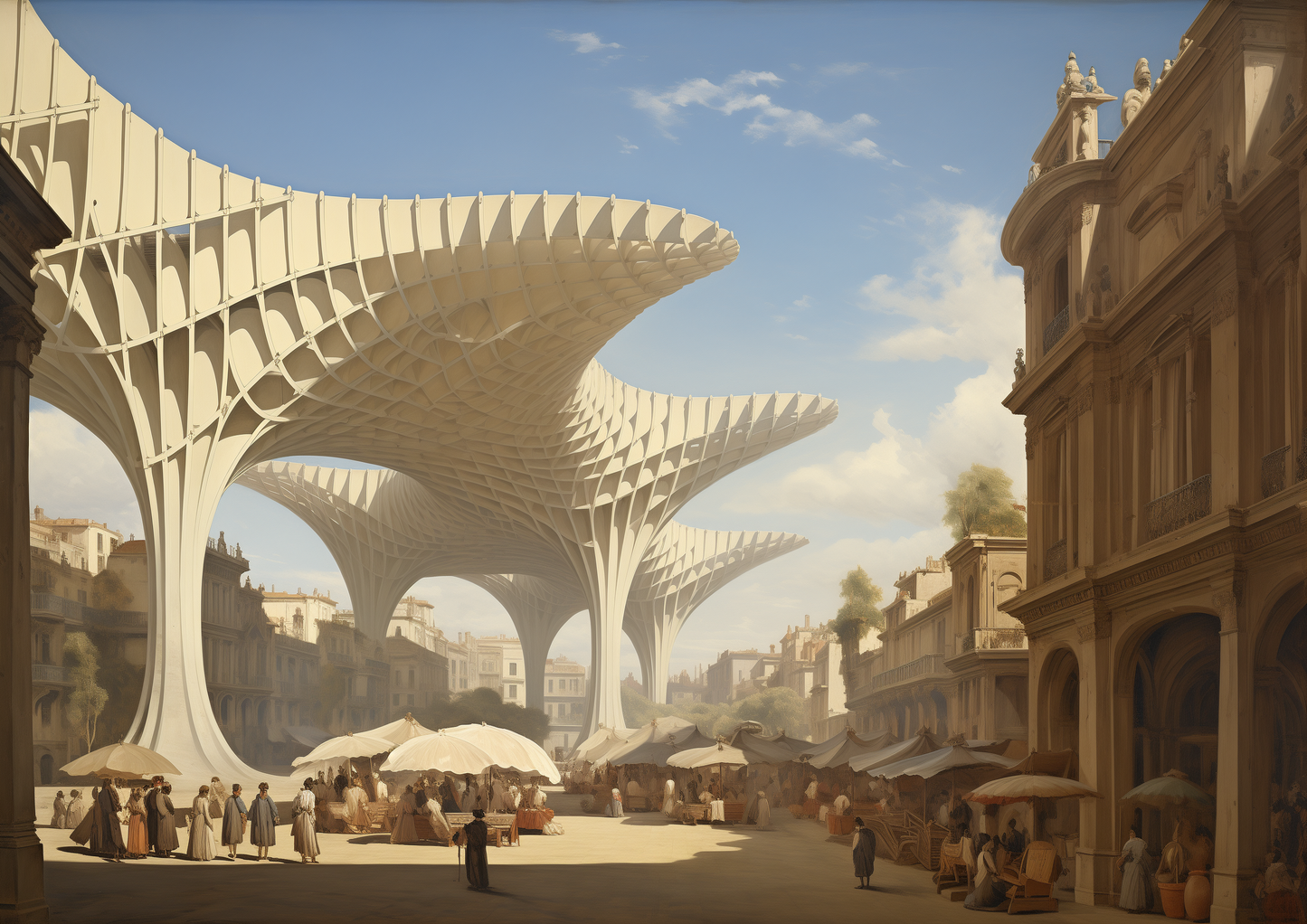 A2 abstract architectural print inspired by the Metropol Parasol in Seville. Artwork example.
