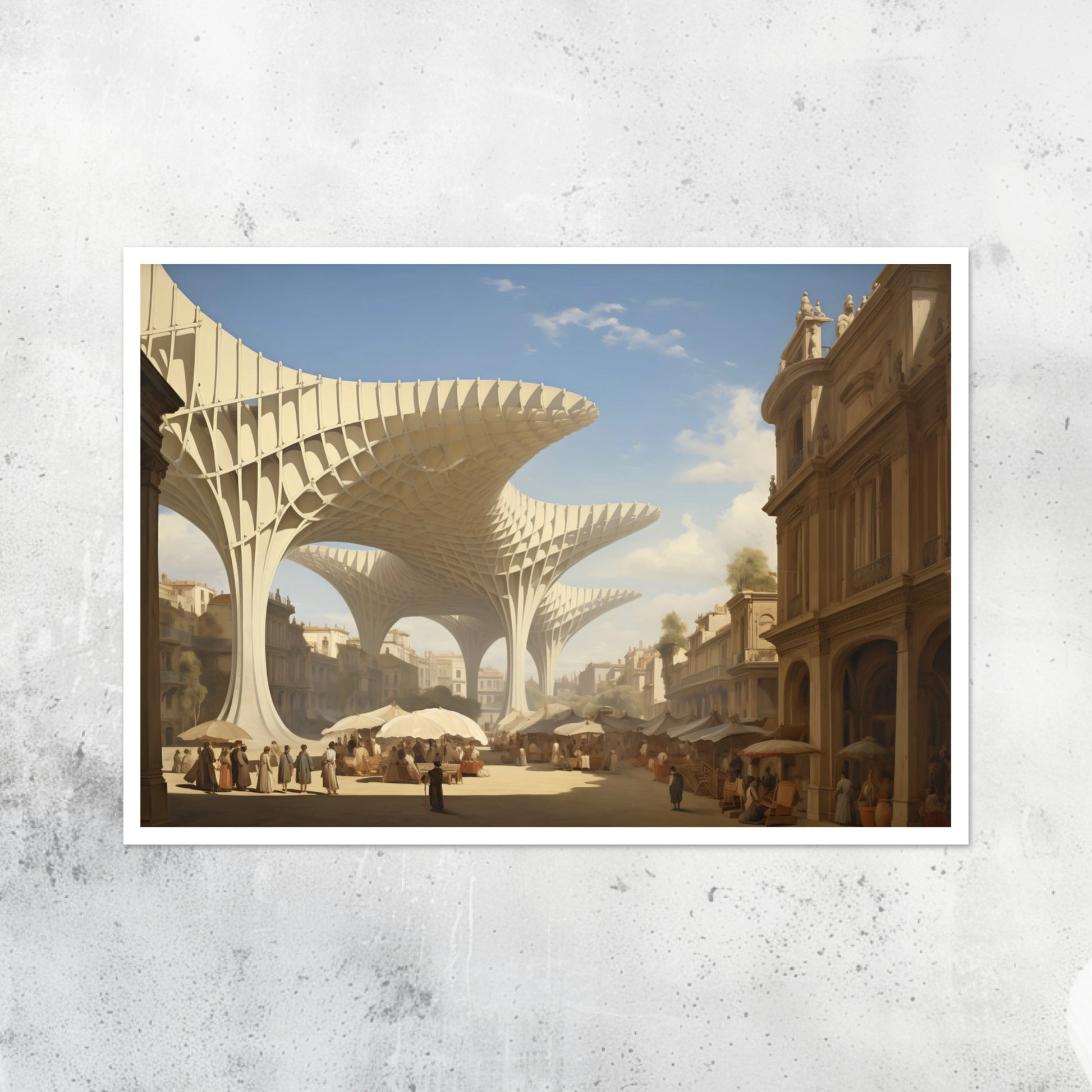 Unframed A2 abstract architectural print inspired by the Metropol Parasol in Seville.
