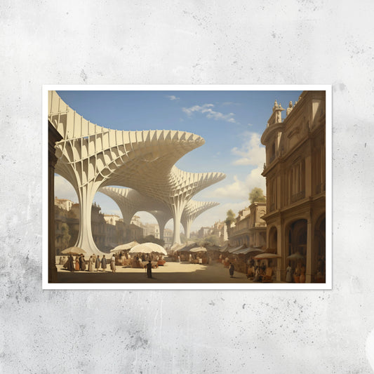 Unframed A2 abstract architectural print inspired by the Metropol Parasol in Seville.
