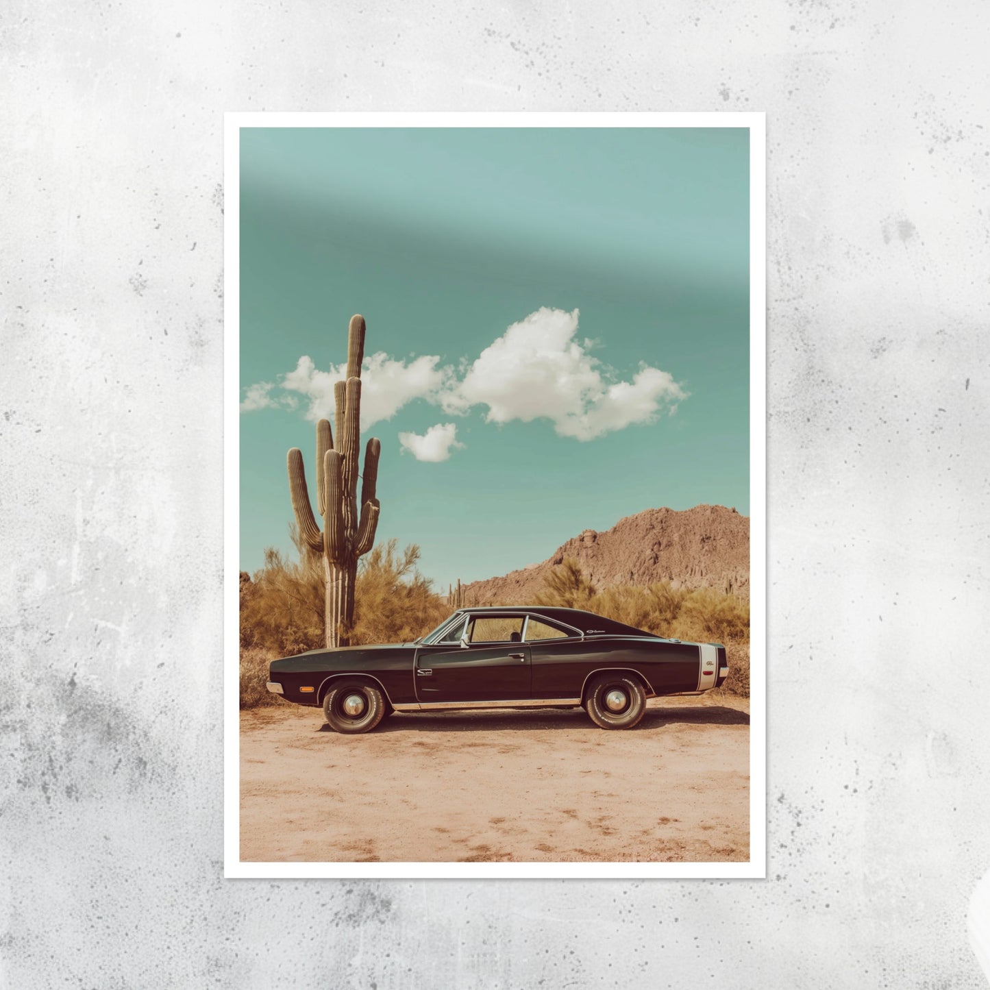 Unframed A2 side profile artwork of a Dodge Charger in strong, graphic style.
