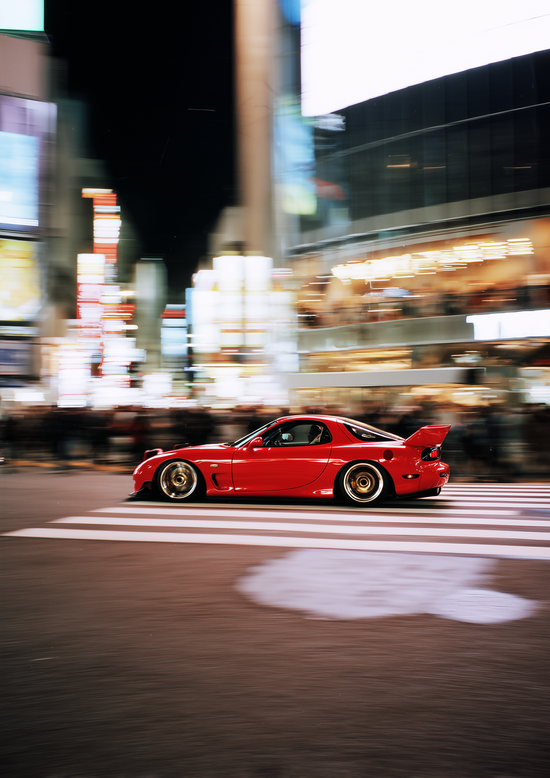 A2 minimalist wall art print of a Mazda RX-7 FD sports car. Artwork example.
