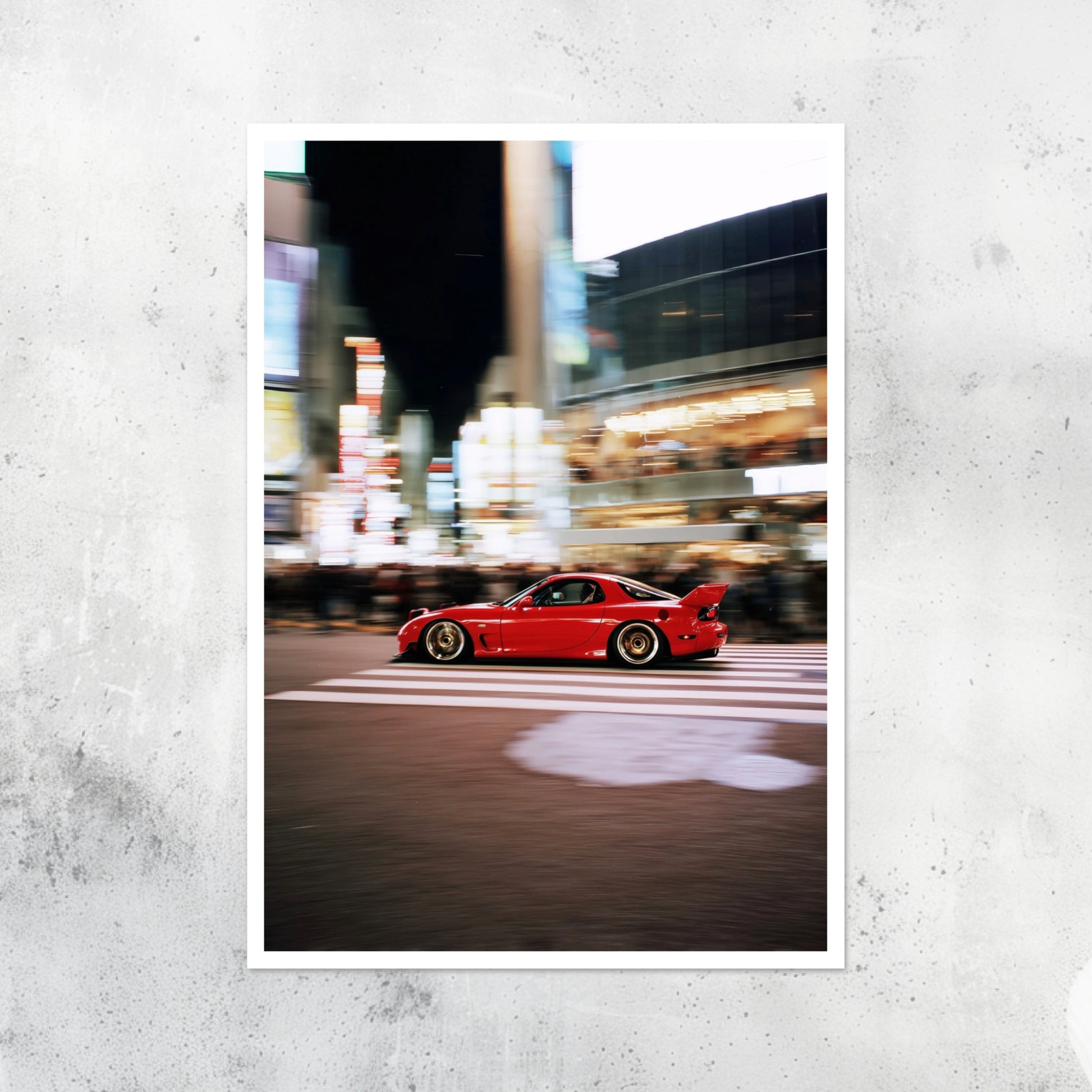 Unframed A2 minimalist wall art print of a Mazda RX-7 FD sports car.
