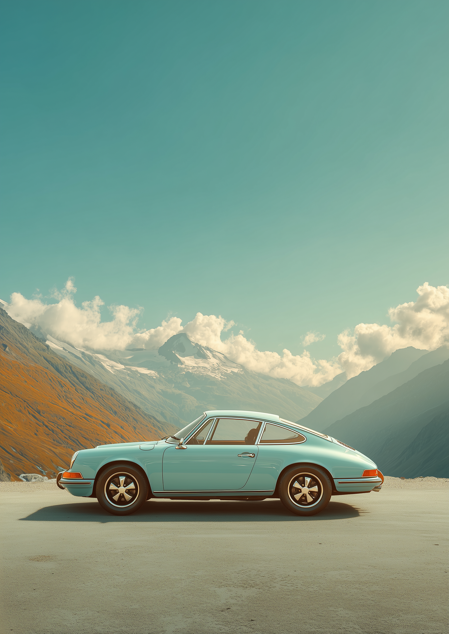 A2 side profile print of a Porsche 911 in sleek, minimalist design. Artwork example.
