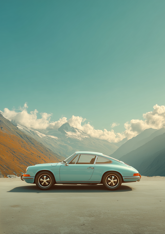 A2 side profile print of a Porsche 911 in sleek, minimalist design. Artwork example.
