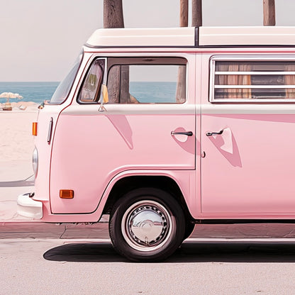 Close-up detail of A2 side profile artwork of a VW T2 Camper in retro style.
