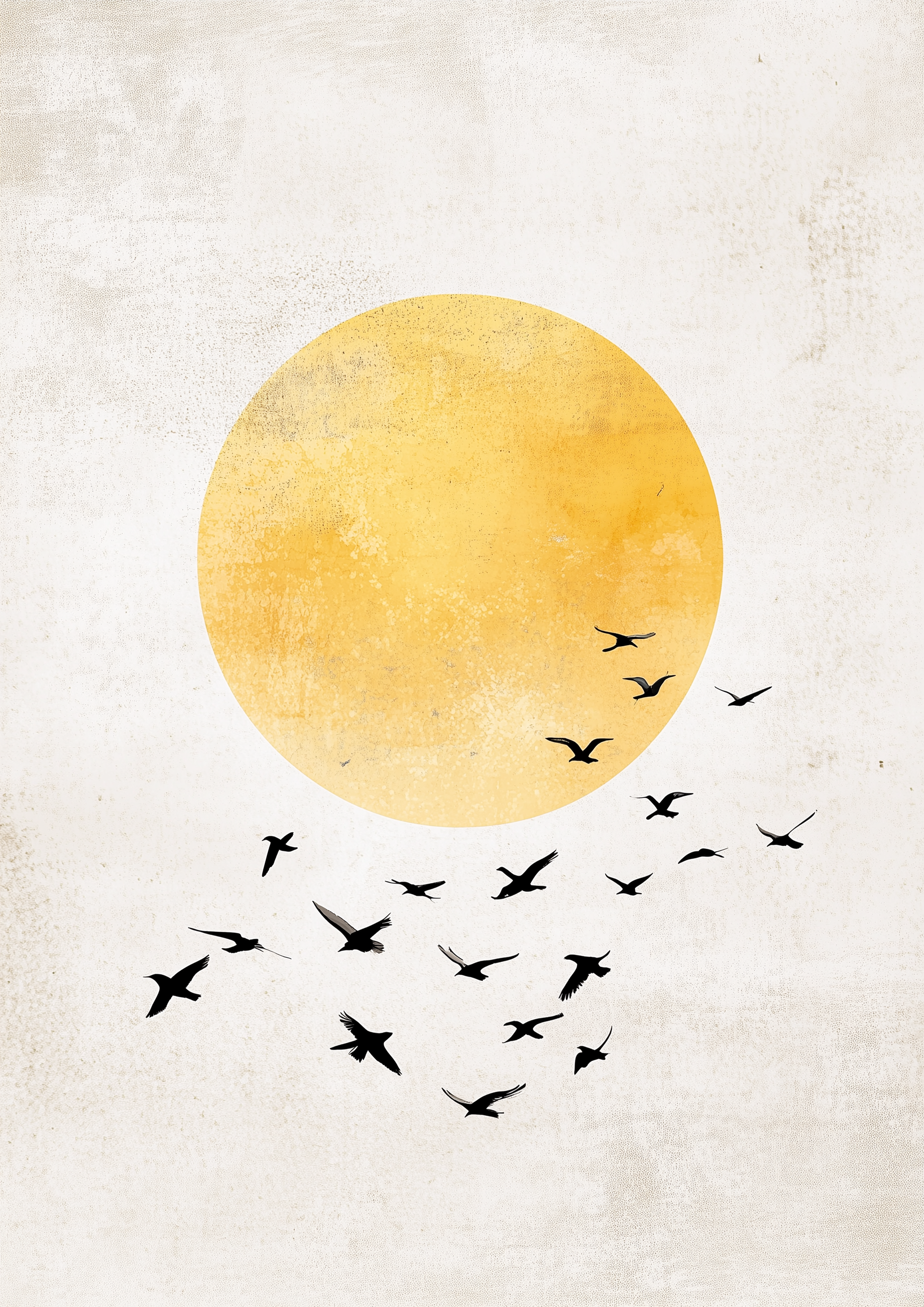 A2 print of birds flying through a misty, dreamlike landscape. Artwork example.