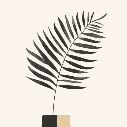 Close-up detail of A2 minimalistic fern wall art print in a soft modern style.
