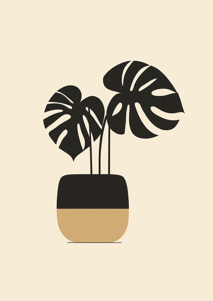 A2 print of a minimalist Monstera leaf in modern style. Artwork example.