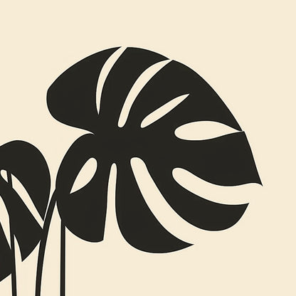 Close-up detail of A2 print of a minimalist Monstera leaf in modern style.