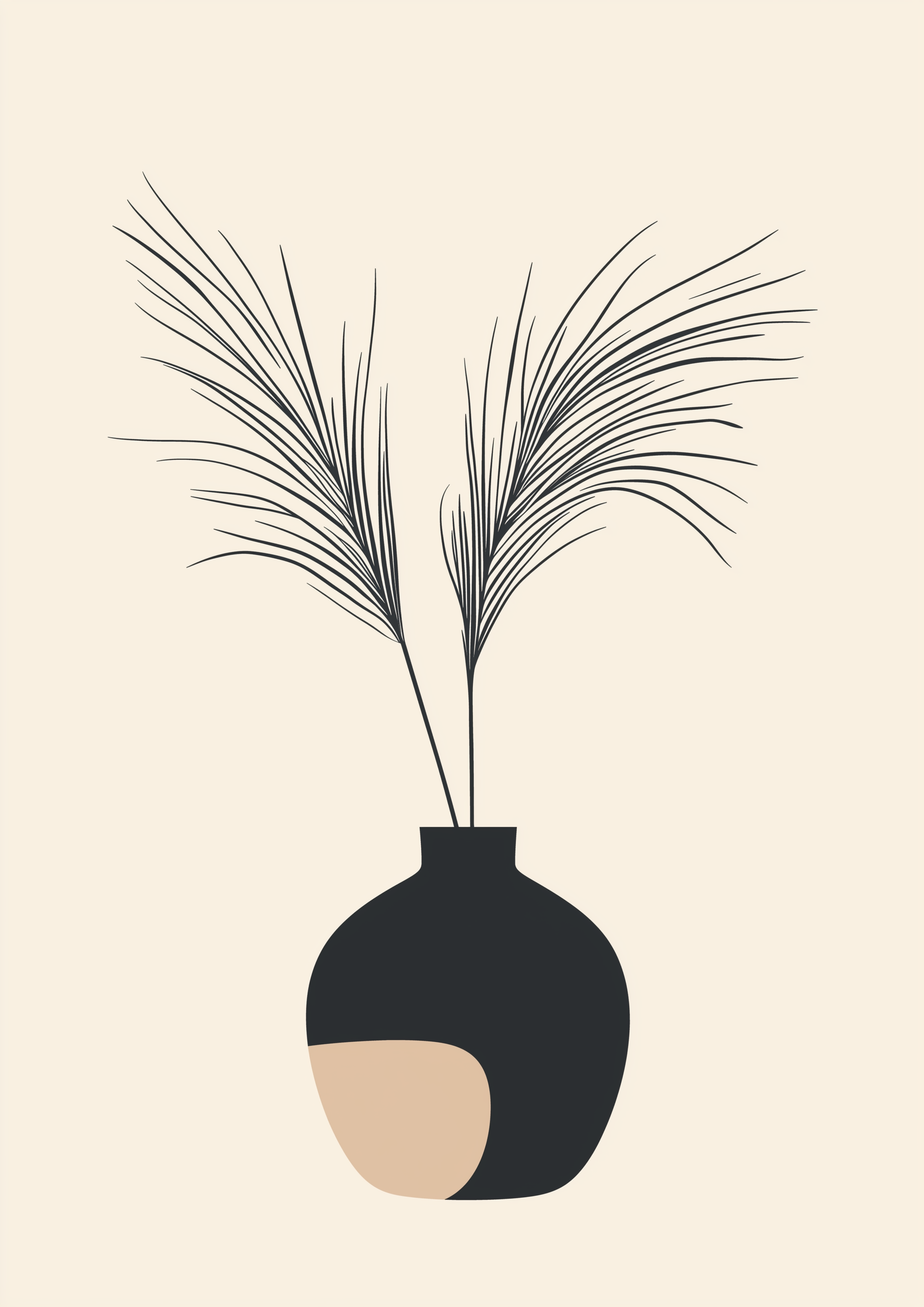 A2 minimalistic artwork featuring ornamental grass in soft lines. Artwork example.