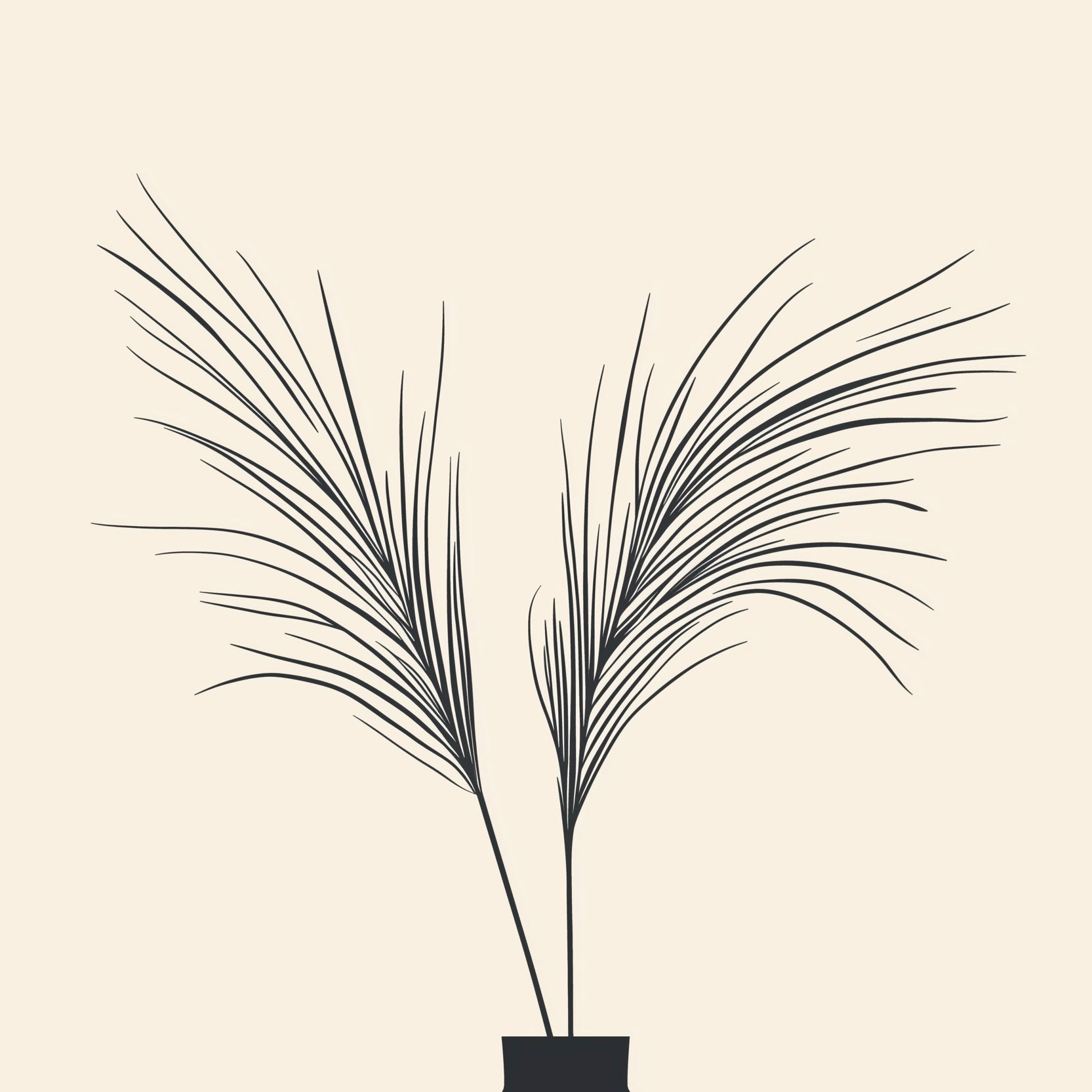 Close-up detail of A2 minimalistic artwork featuring ornamental grass in soft lines.