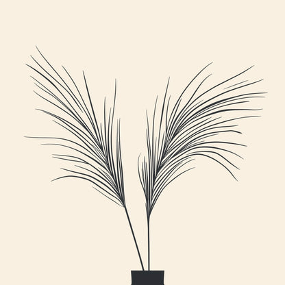 Close-up detail of A2 minimalistic artwork featuring ornamental grass in soft lines.