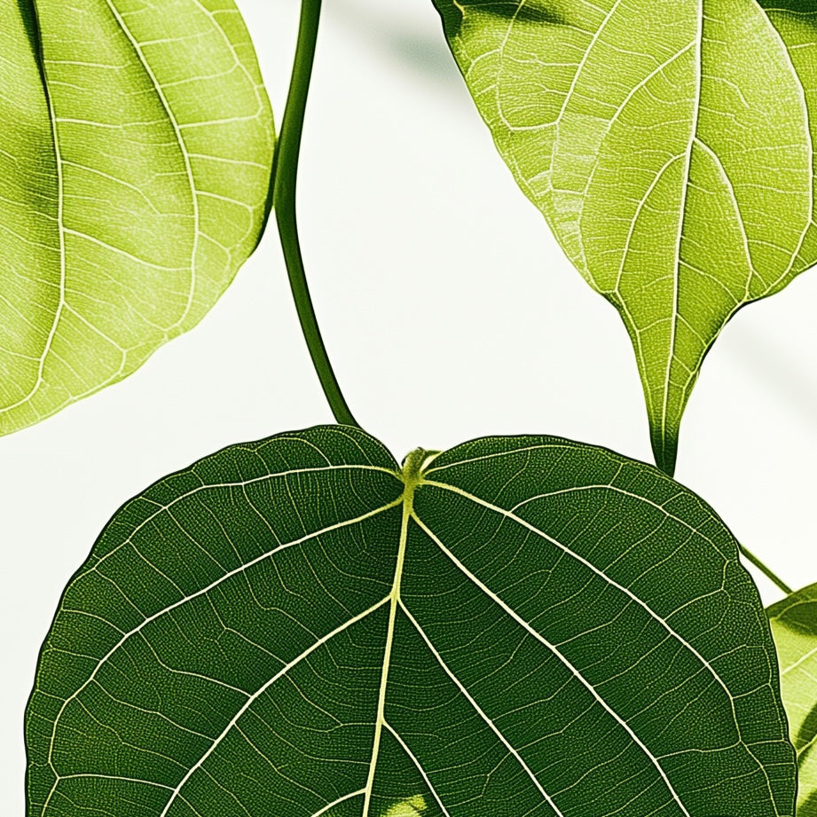 Close-up detail of A2 wall art print of a sacred fig plant in minimalist detail.