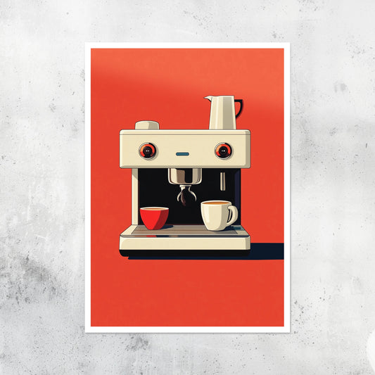 Unframed A2 minimalist illustration of an espresso machine for coffee lovers.