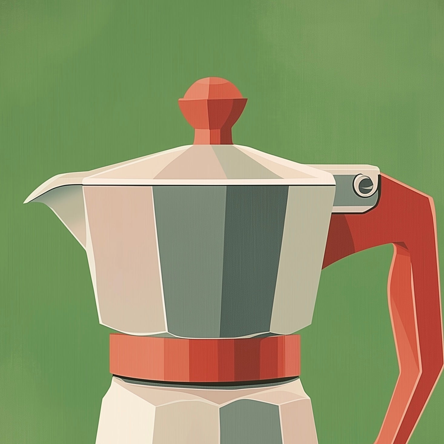 Close-up detail of A2 minimalist print of a traditional Moka coffee pot.