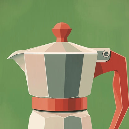 Close-up detail of A2 minimalist print of a traditional Moka coffee pot.