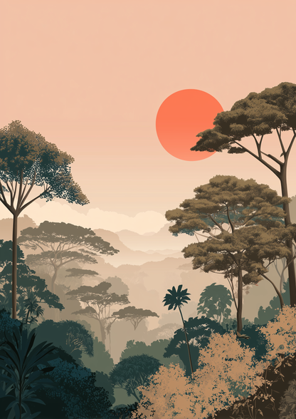 A2 nature print of the Amazon rainforest with rich greenery and atmosphere. Artwork example.
