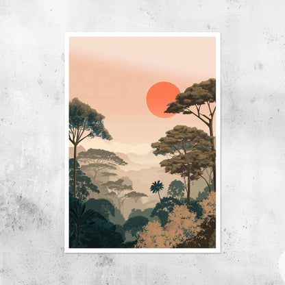 Unframed A2 nature print of the Amazon rainforest with rich greenery and atmosphere.
