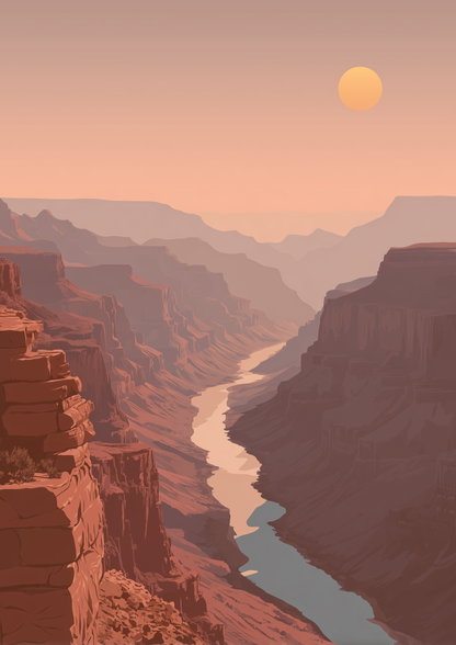 A2 artwork of the Grand Canyon with colorful rock layers and canyon depth. Artwork example.
