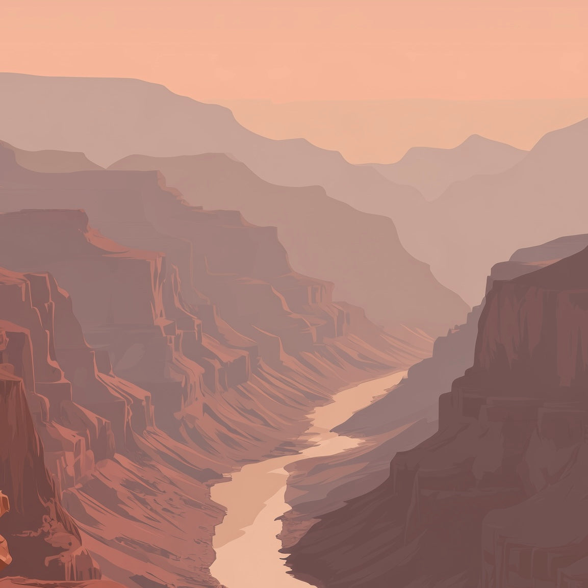 Close-up detail of A2 artwork of the Grand Canyon with colorful rock layers and canyon depth.
