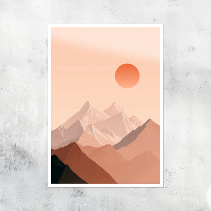 Unframed A2 minimalist landscape print of snow-covered Himalayan mountains.

