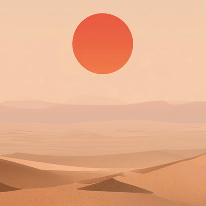 Close-up detail of A2 desert artwork featuring flowing sand dunes and minimal sky.
