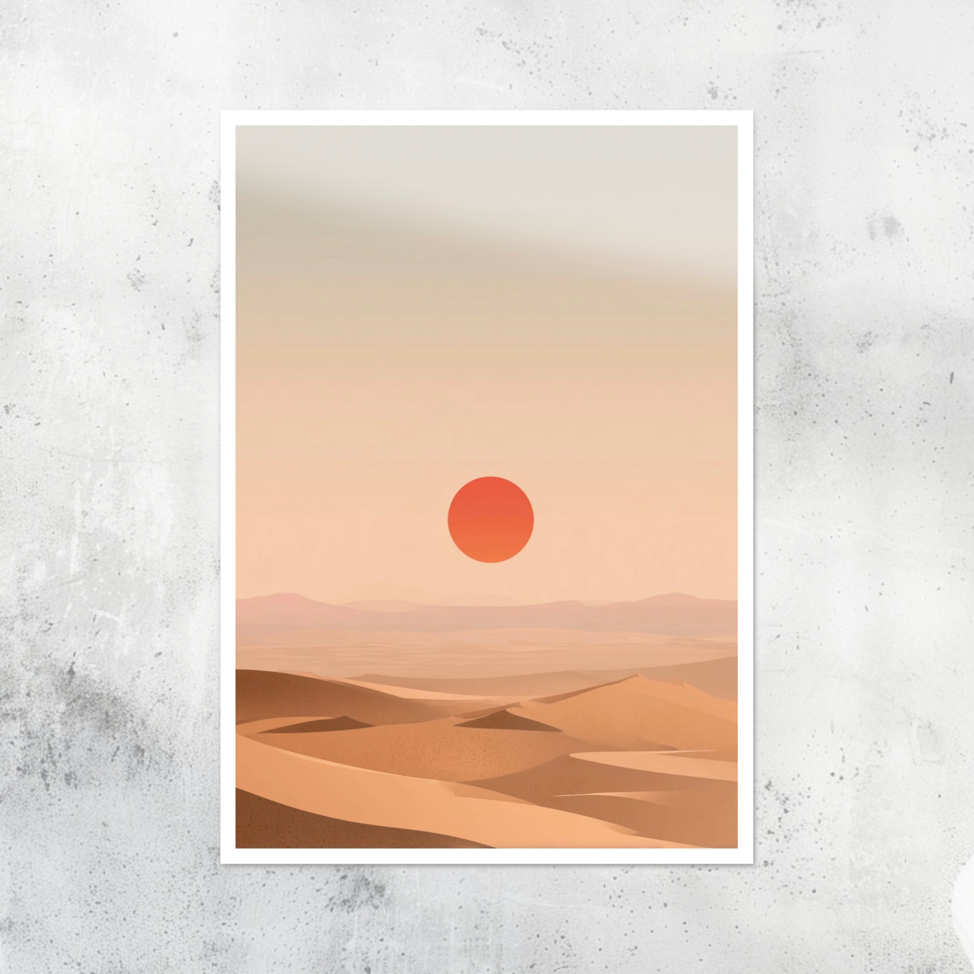 Unframed A2 desert artwork featuring flowing sand dunes and minimal sky.
