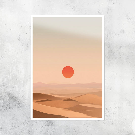Unframed A2 desert artwork featuring flowing sand dunes and minimal sky.
