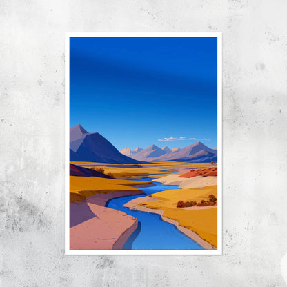 Unframed A2 print of a flowing mountain stream through grassy terrain.
