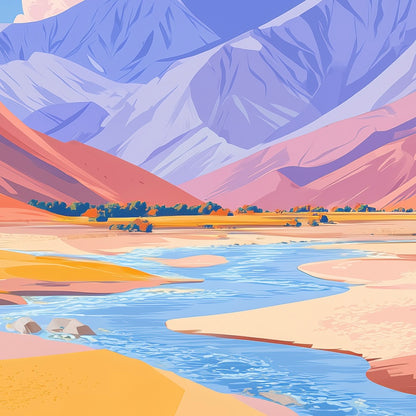 Close-up detail of A2 landscape artwork featuring vast open terrain with soft colors.

