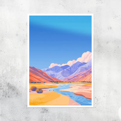 Unframed A2 landscape artwork featuring vast open terrain with soft colors.
