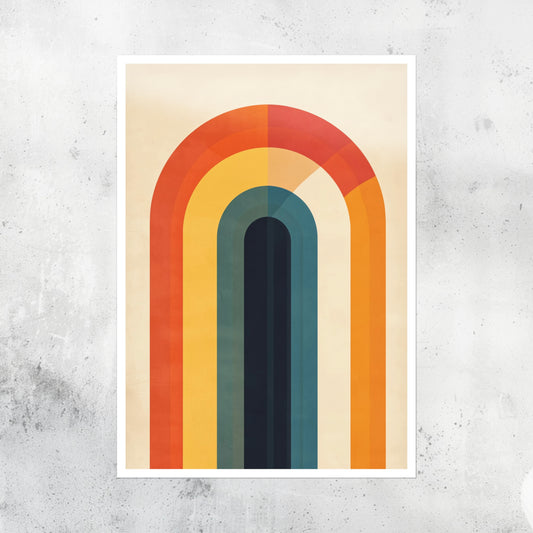 Unframed A2 abstract wall print with looped stripe patterns in a vibrant, fluid design evoking motion and depth.