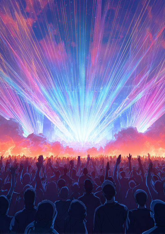 Close-up detail of A2 print showing pink EDM soundwave visuals with abstract rhythm.
